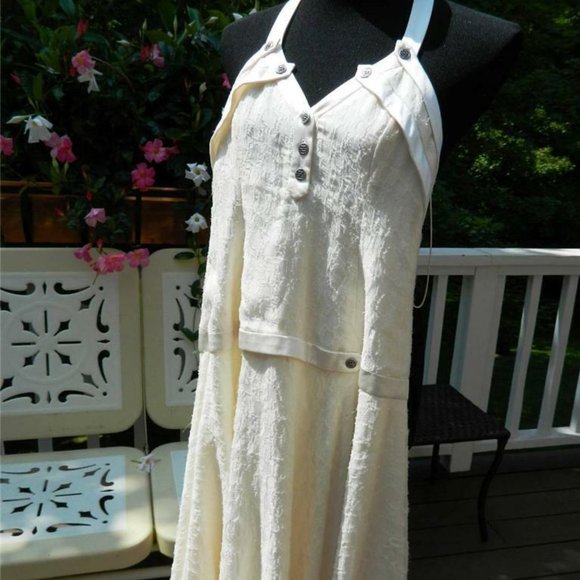 Zac Posen Textured Ivory Silk Chiffon Knee Length Cocktail Halter Dress, Size 2 - Picture 1 of 12